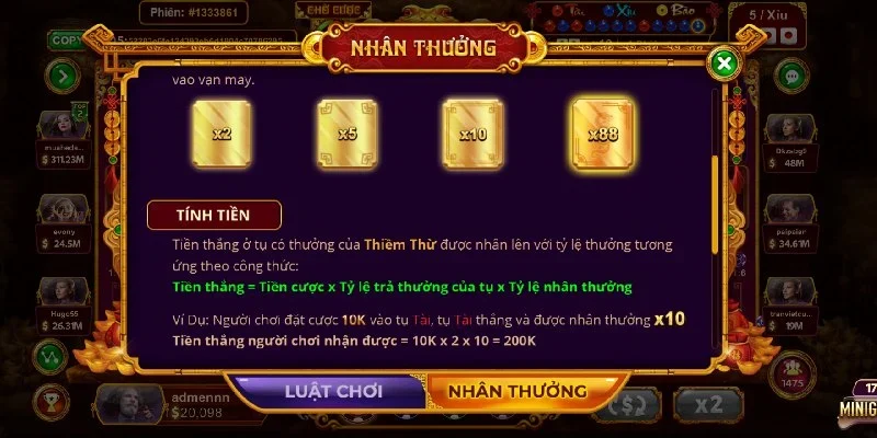 Sicbo Tài Phú MD5 có phần nhân thưởng cực khủng